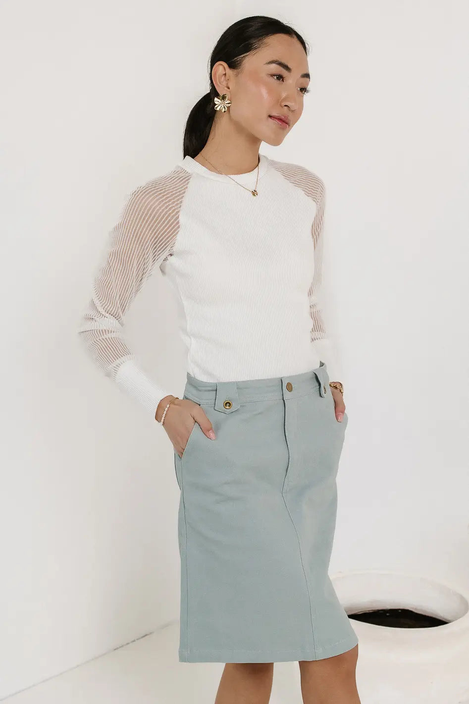 Camden Ribbed Top in White - FINAL SALE