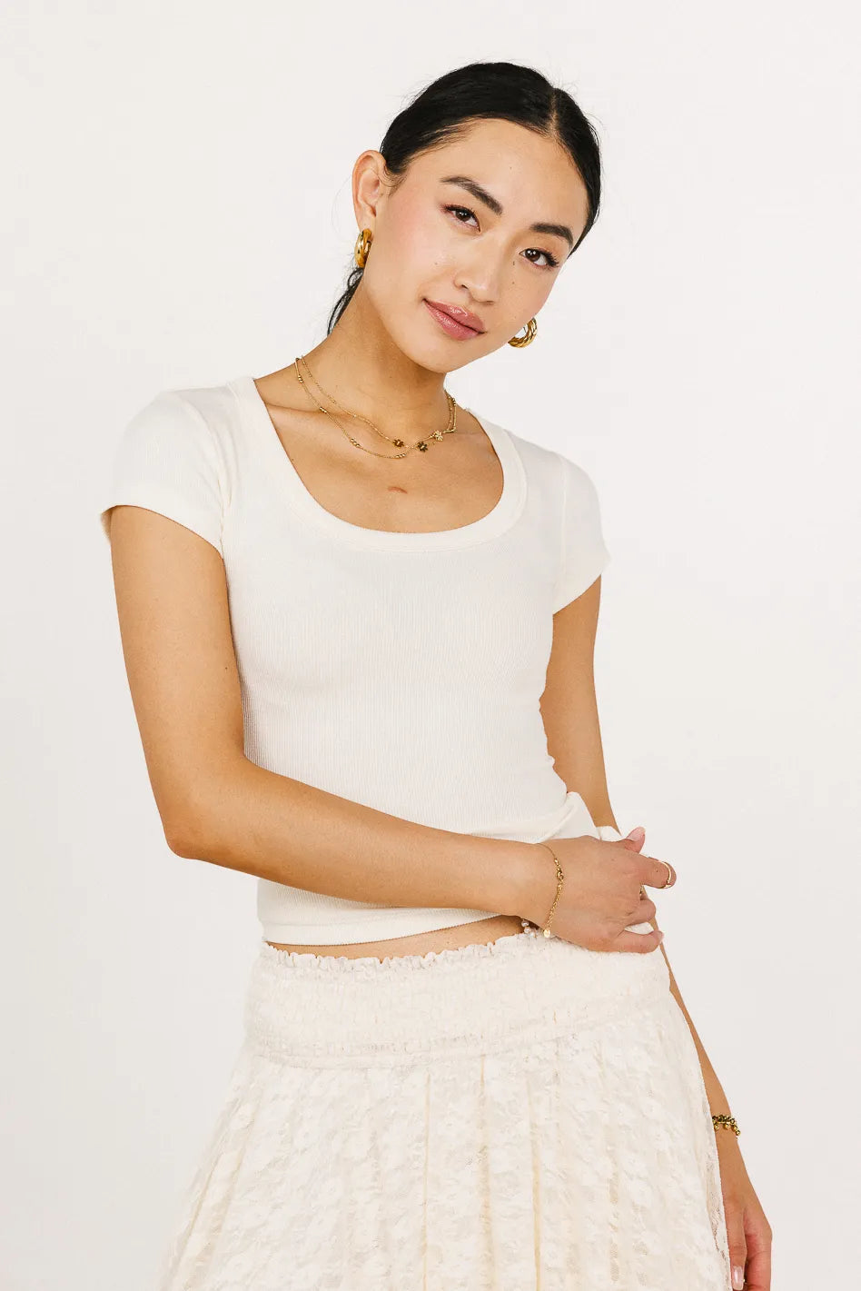 Freya Ribbed Top in Ivory - FINAL SALE
