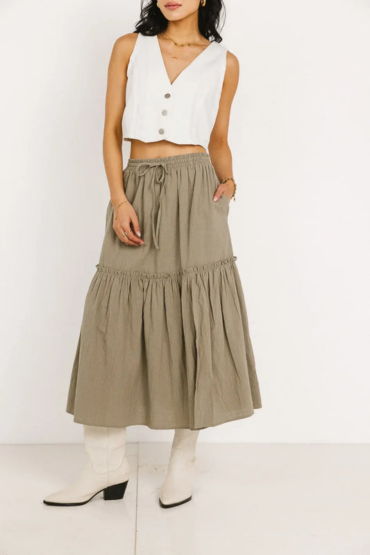 Aspen Midi Skirt in Olive - FINAL SALE