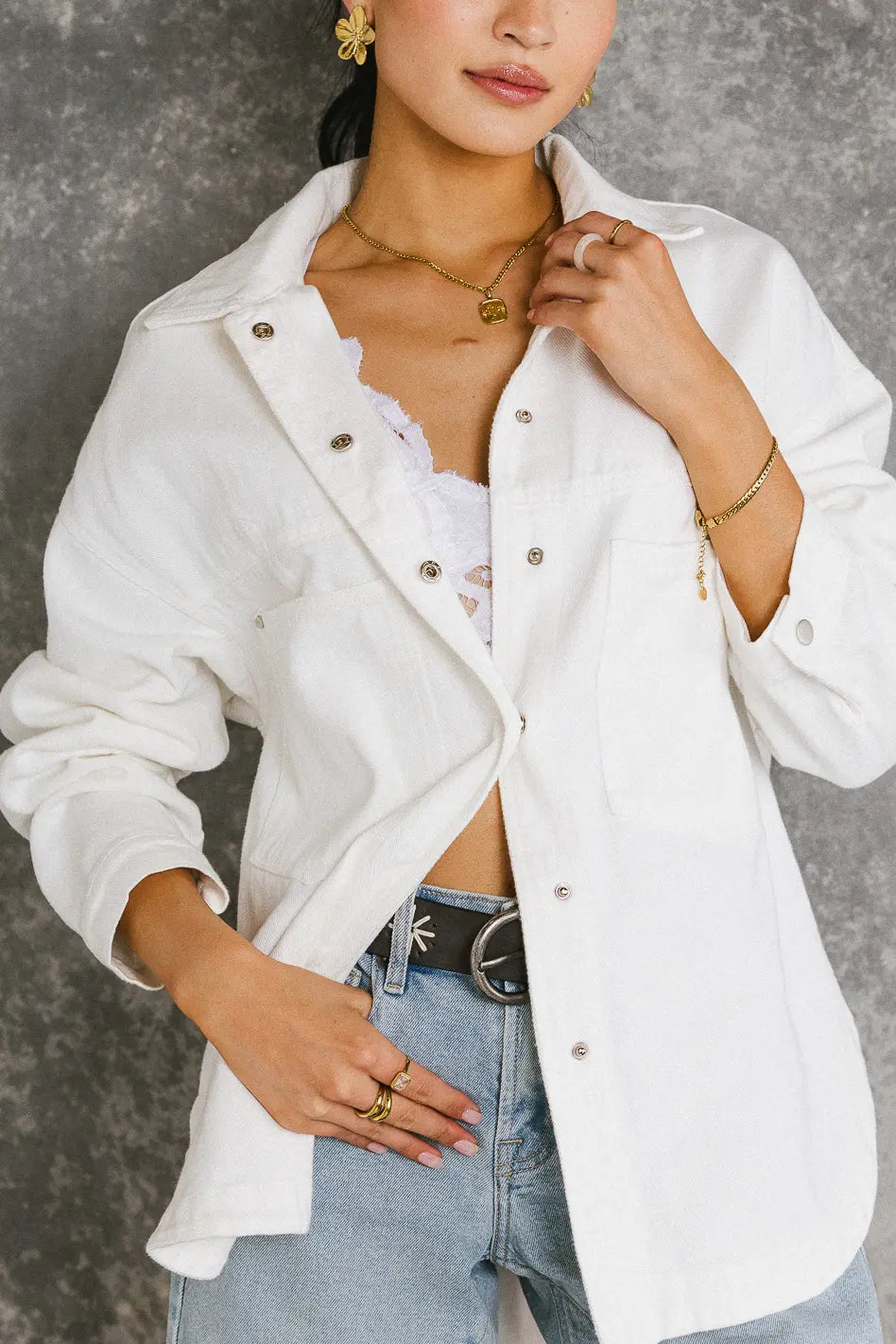 Eloise Denim Jacket in Ivory - FINAL SALE
