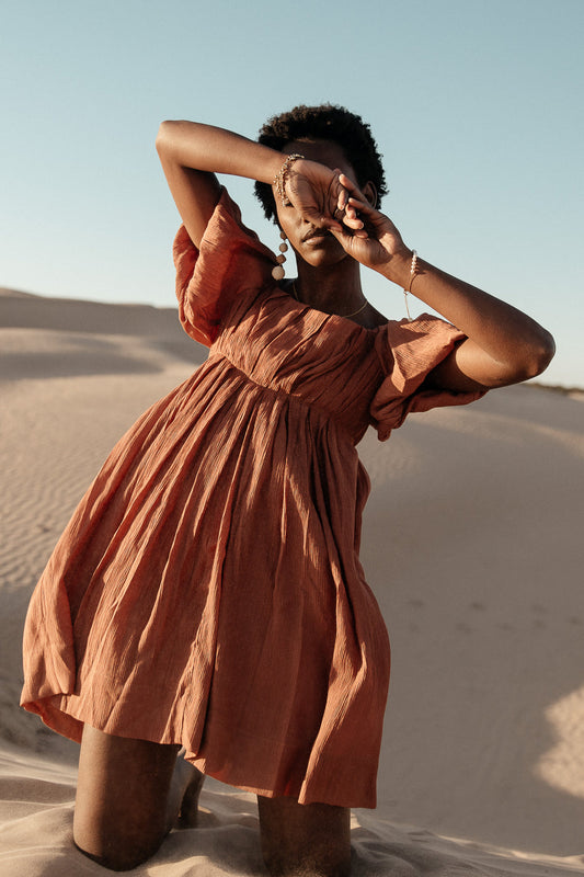 Dasha Textured Mini Dress in Terracotta - FINAL SALE