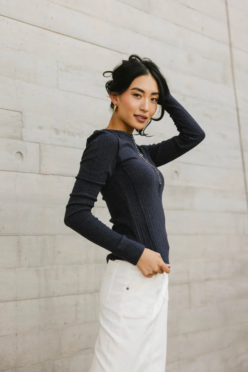 Emmilianne Ribbed Top in Navy - FINAL SALE