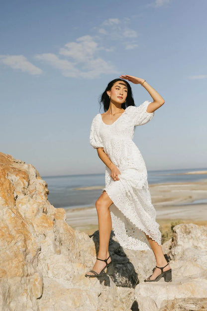Devon Eyelet Lace Maxi Dress in Ivory - FINAL SALE