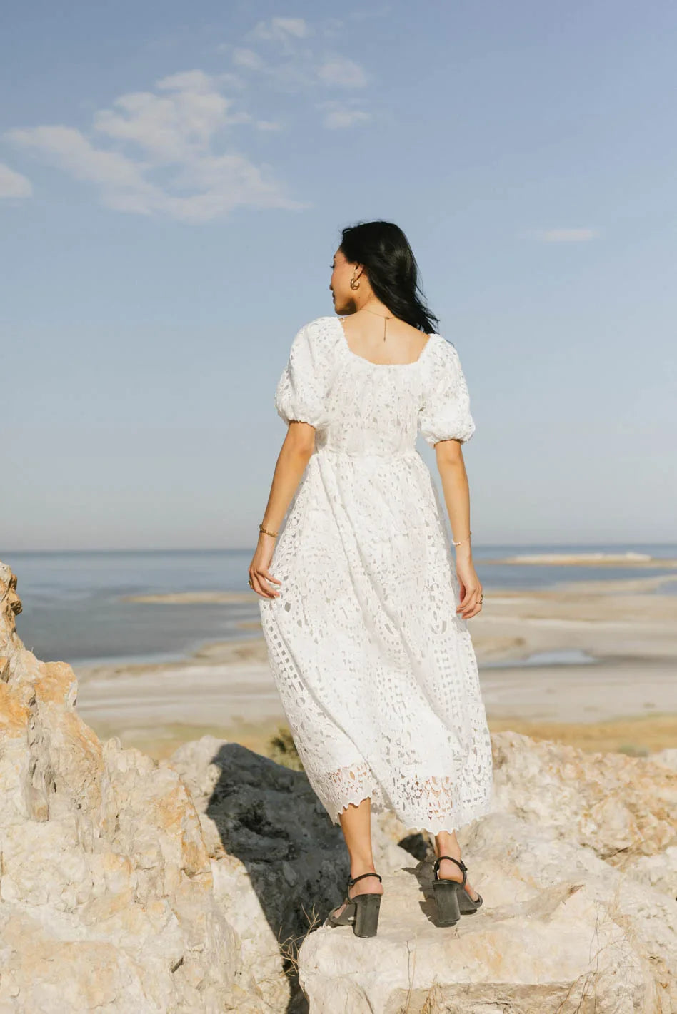 Devon Eyelet Lace Maxi Dress in Ivory - FINAL SALE