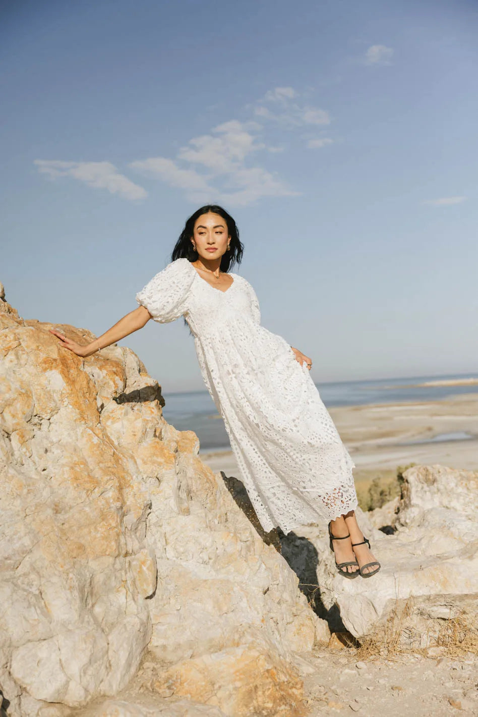 Devon Eyelet Lace Maxi Dress in Ivory - FINAL SALE