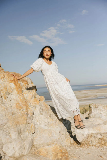 Devon Eyelet Lace Maxi Dress in Ivory - FINAL SALE