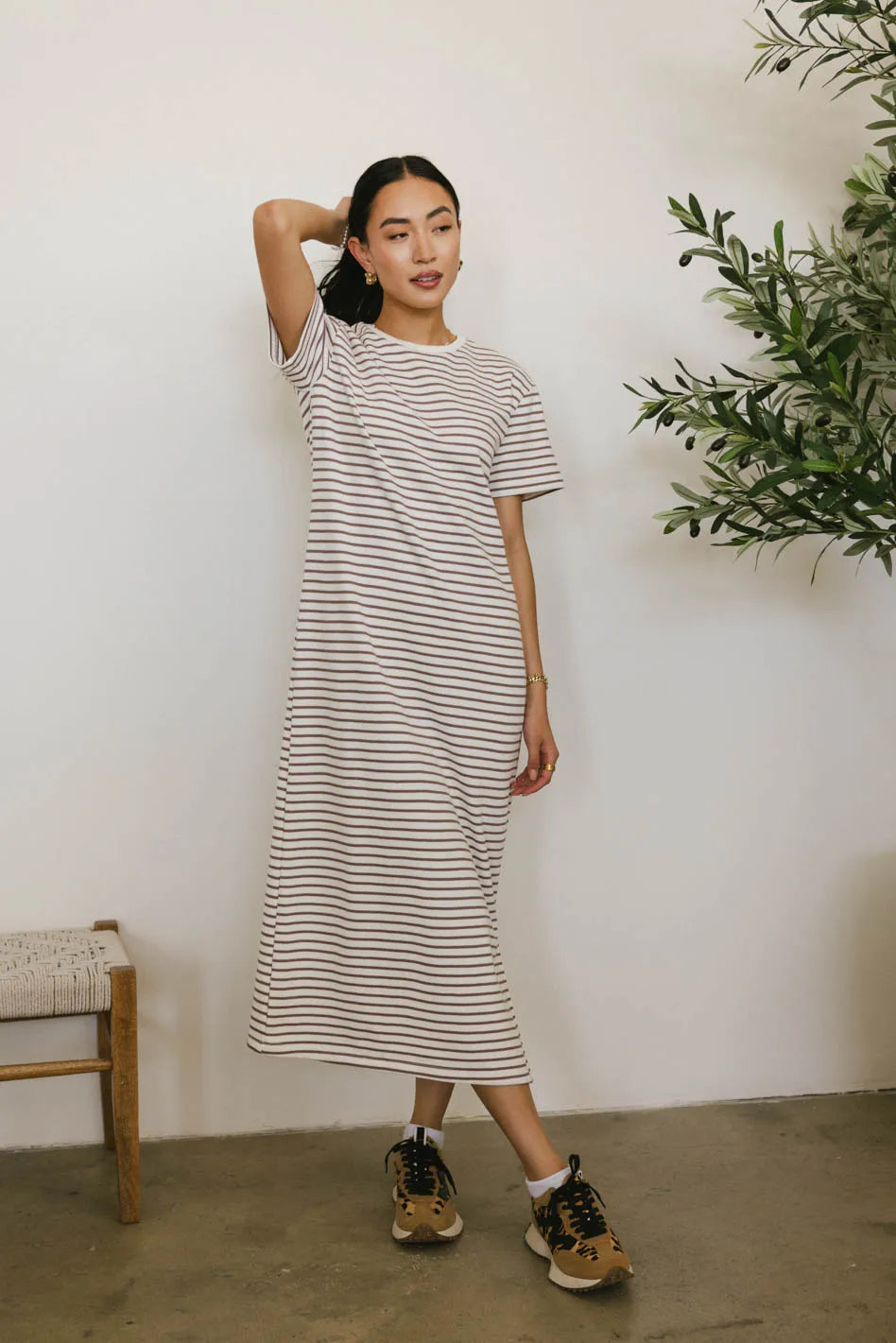 Hudson Striped T-Shirt Dress in Cream - FINAL SALE
