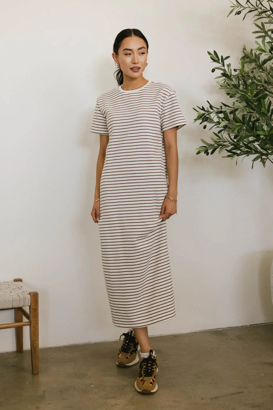 Hudson Striped T-Shirt Dress in Cream - FINAL SALE