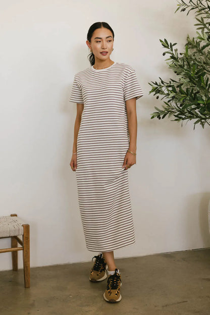 Hudson Striped T-Shirt Dress in Cream - FINAL SALE