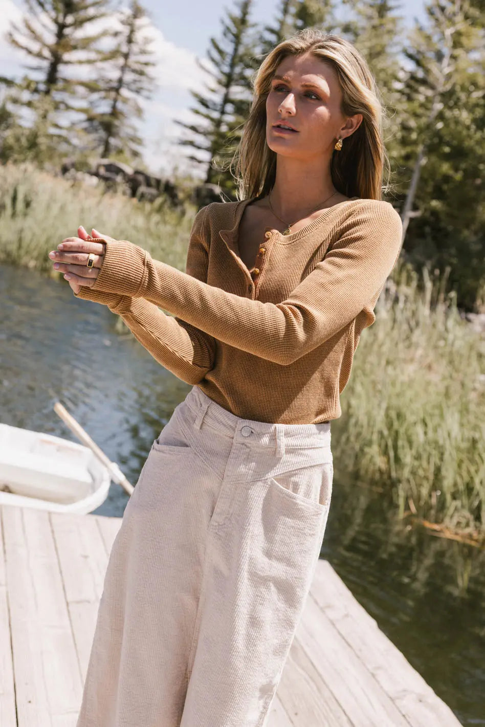 Conrad Fitted Waffle Tee in Camel - FINAL SALE