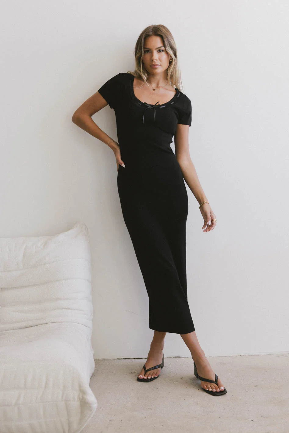 Ariah Ribbon Trim Sweater Dress in Black - FINAL SALE