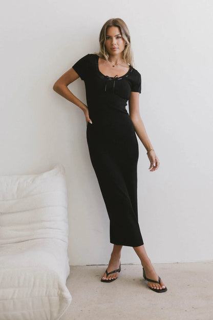 Ariah Ribbon Trim Sweater Dress in Black - FINAL SALE