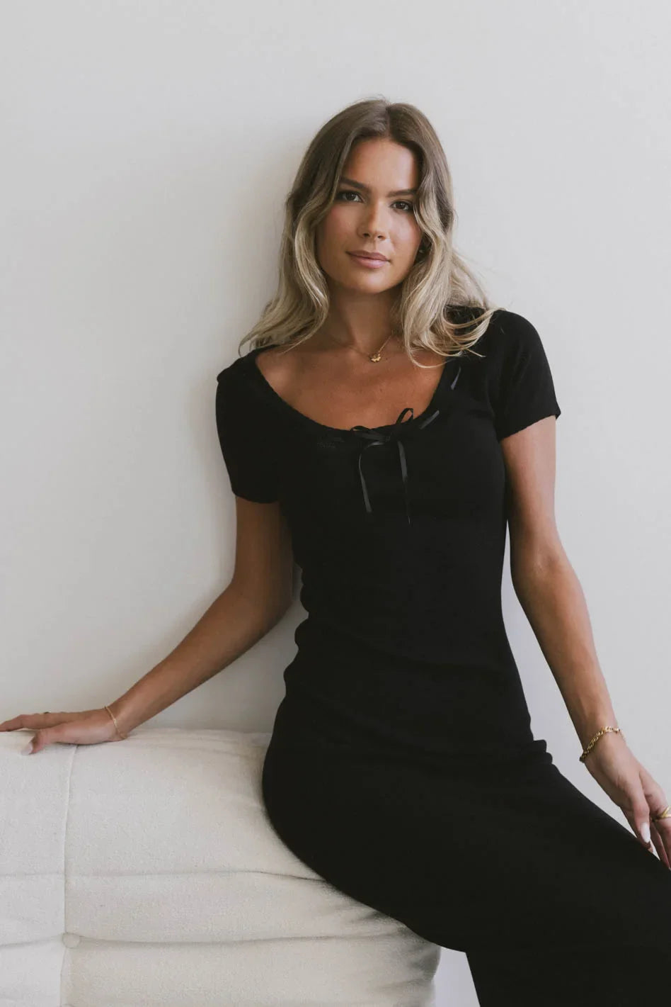 Ariah Ribbon Trim Sweater Dress in Black - FINAL SALE
