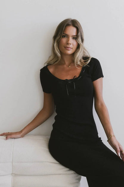 Ariah Ribbon Trim Sweater Dress in Black - FINAL SALE