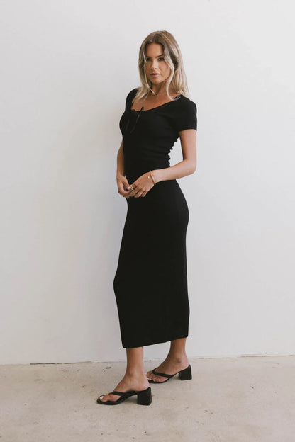 Ariah Ribbon Trim Sweater Dress in Black - FINAL SALE