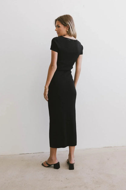 Ariah Ribbon Trim Sweater Dress in Black - FINAL SALE