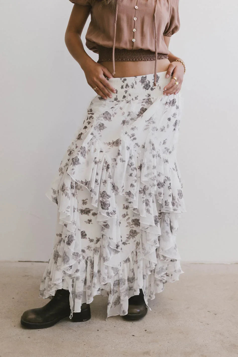 Emerson Ruffled Maxi Skirt in White - FINAL SALE