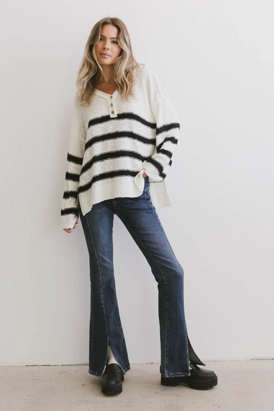 Gracia Striped Sweater Top in Cream - FINAL SALE