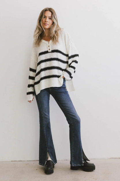 Gracia Striped Sweater Top in Cream - FINAL SALE