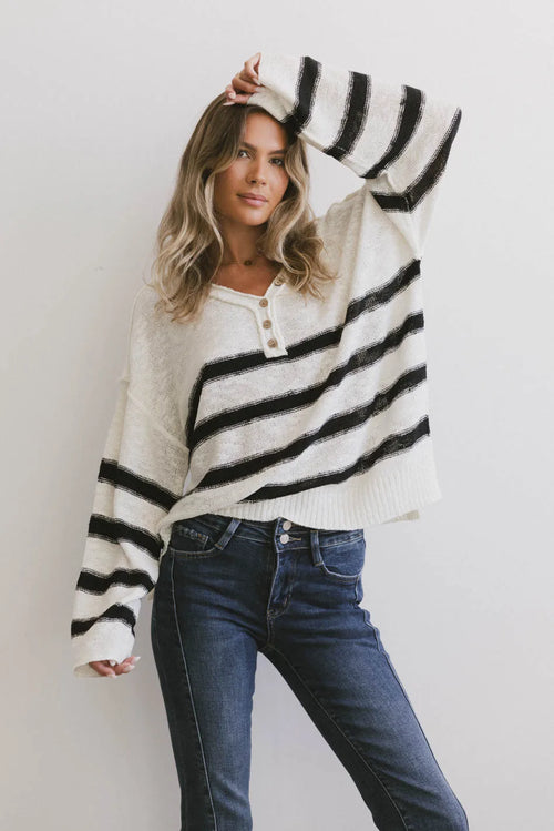 Gracia Striped Sweater Top in Cream - FINAL SALE