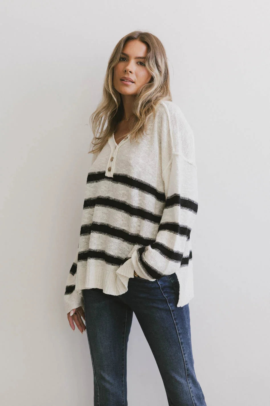 Gracia Striped Sweater Top in Cream - FINAL SALE