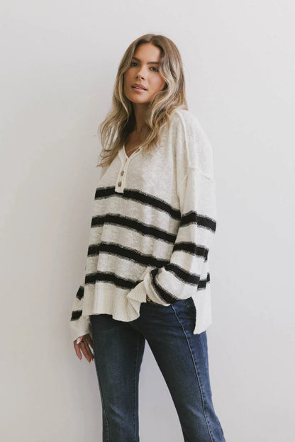 Gracia Striped Sweater Top in Cream - FINAL SALE