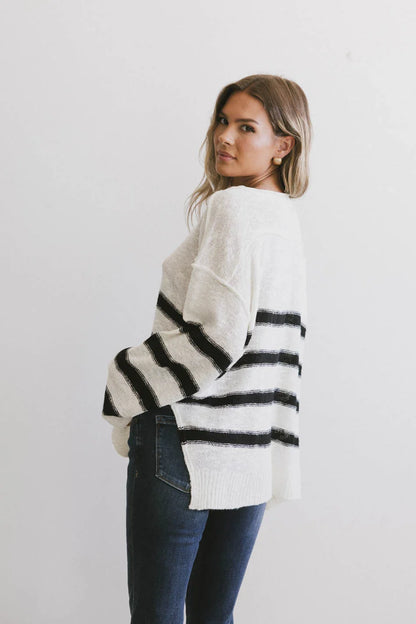 Gracia Striped Sweater Top in Cream - FINAL SALE