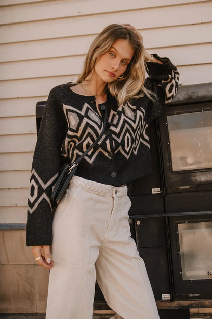 Angelica Geometric Cardigan in Black - FINAL SALE