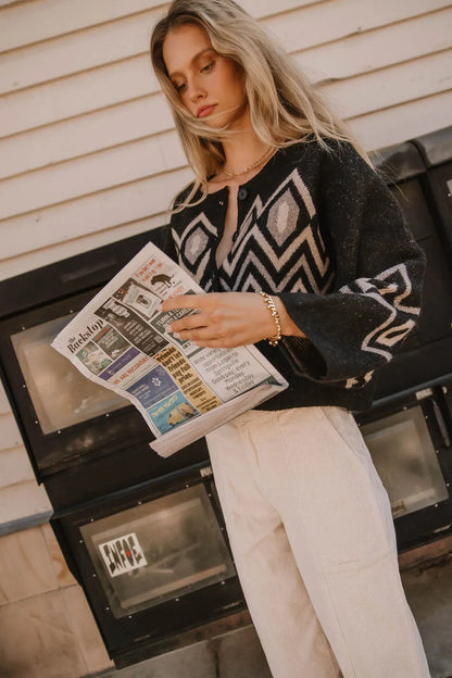 Angelica Geometric Cardigan in Black - FINAL SALE