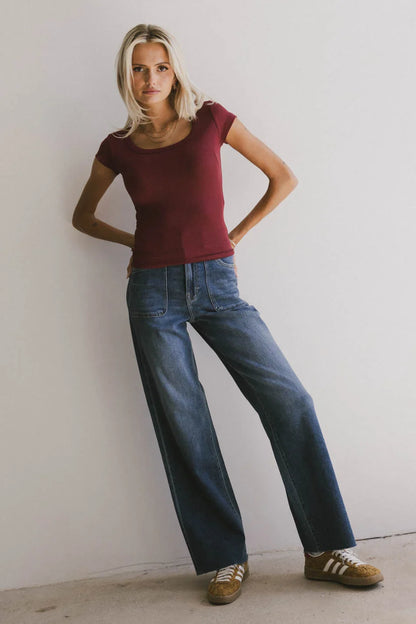 Freya Ribbed Top in Burgundy - FINAL SALE
