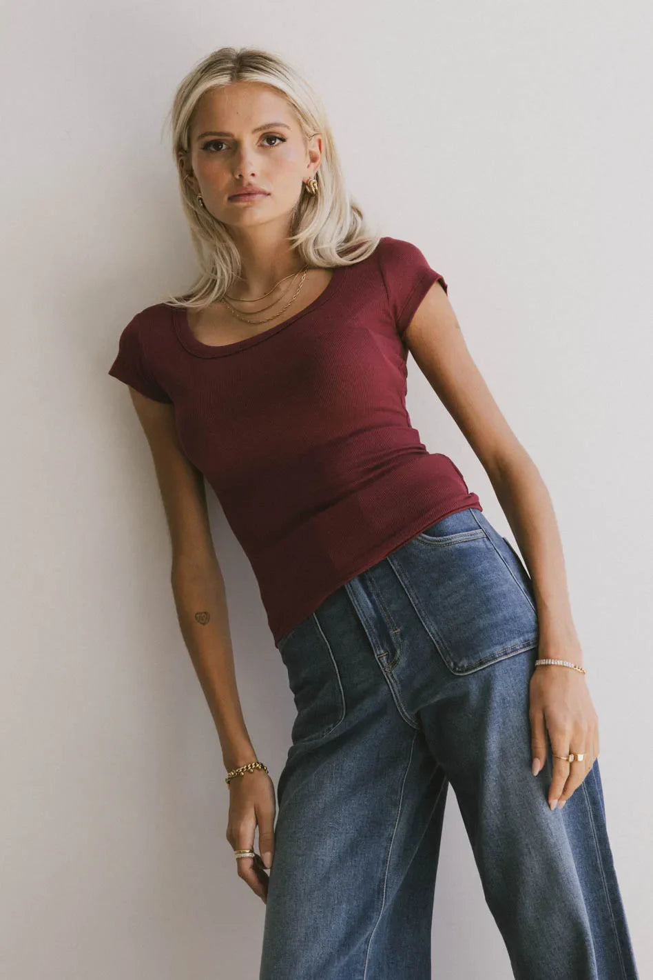 Freya Ribbed Top in Burgundy - FINAL SALE