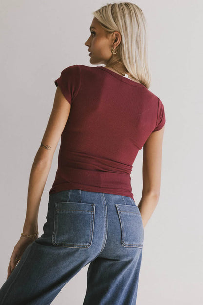 Freya Ribbed Top in Burgundy - FINAL SALE