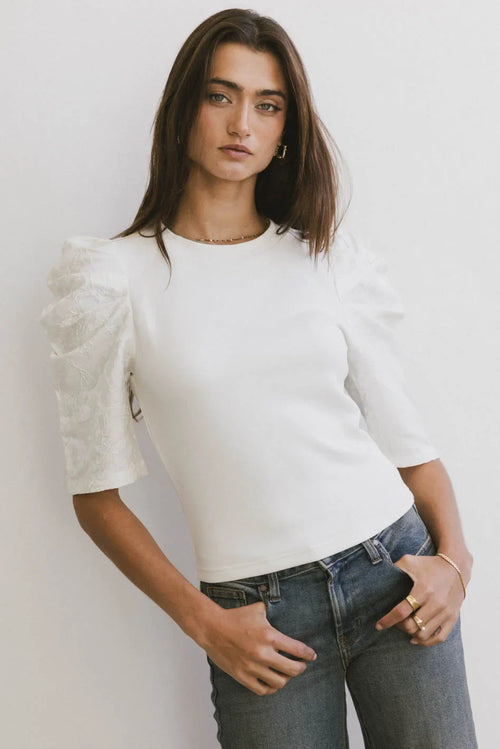 Andrea Mixed Media Top in Cream - FINAL SALE