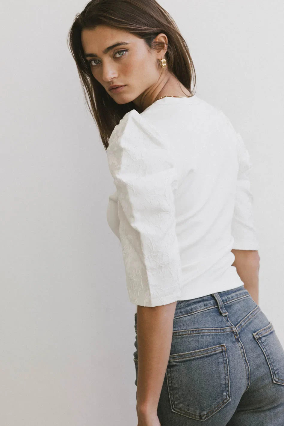 Andrea Mixed Media Top in Cream - FINAL SALE