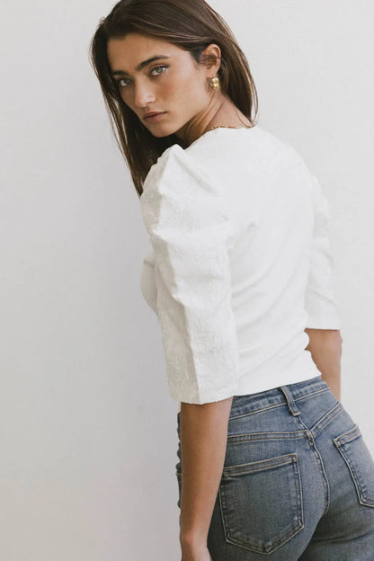 Andrea Mixed Media Top in Cream - FINAL SALE