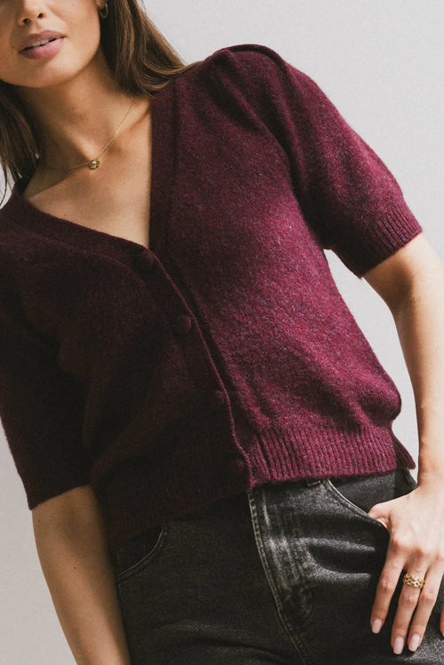 Colletta Short Sleeve Cardigan in Wine - FINAL SALE