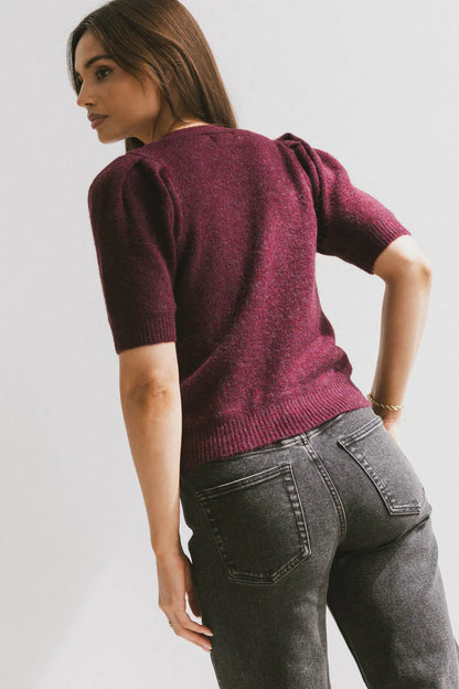 Colletta Short Sleeve Cardigan in Wine - FINAL SALE