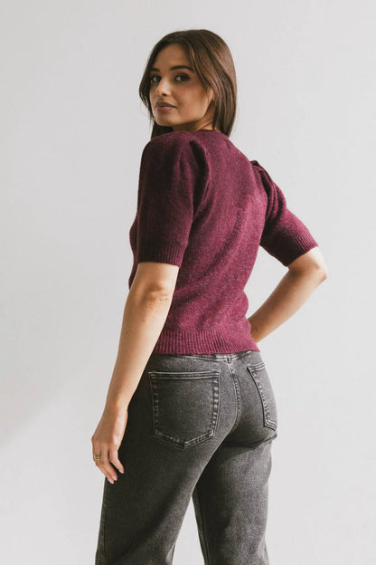 Colletta Short Sleeve Cardigan in Wine - FINAL SALE
