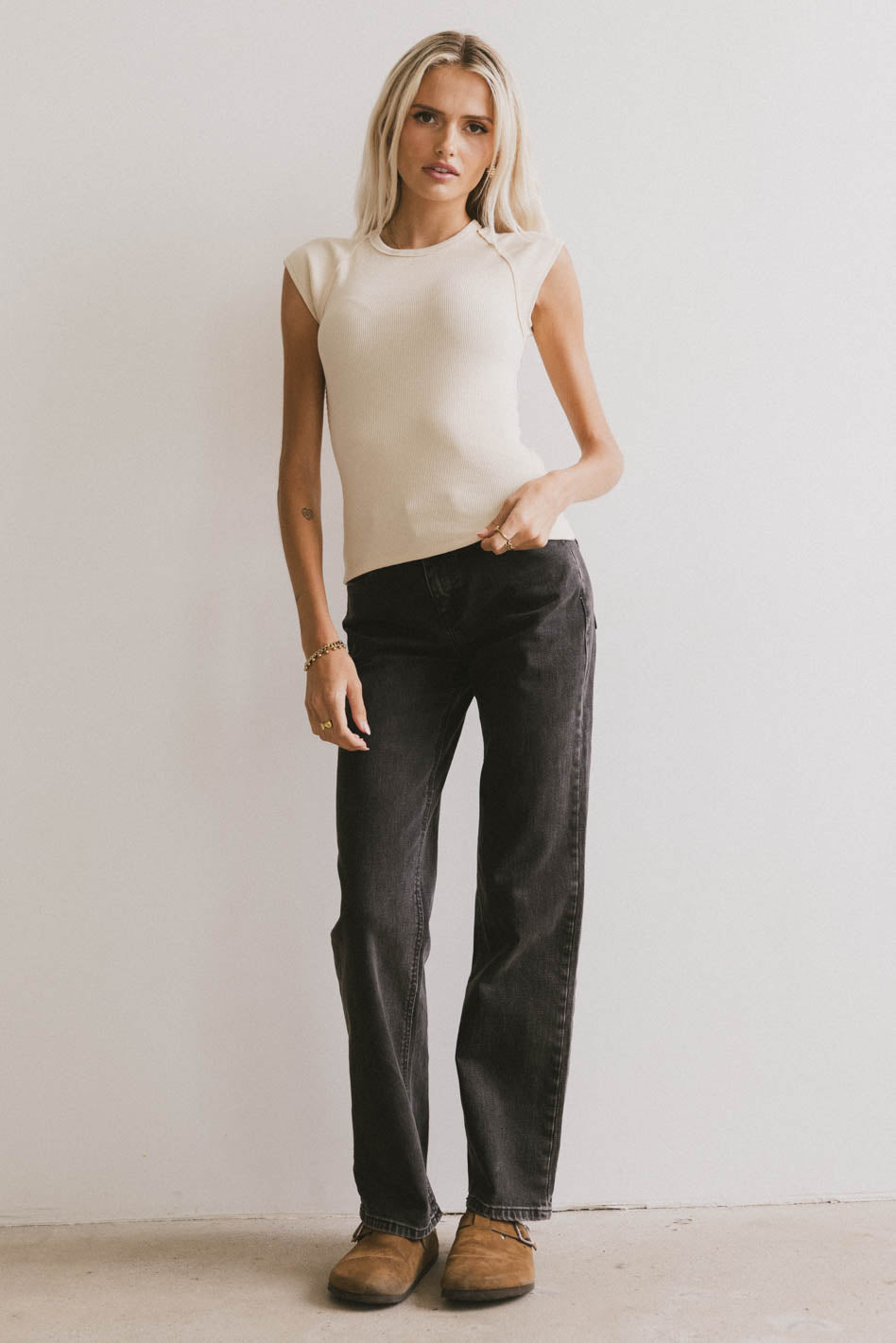 Huxley Cap Sleeve Top in Beige - FINAL SALE