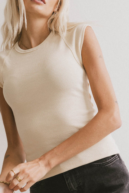 Huxley Cap Sleeve Top in Beige - FINAL SALE