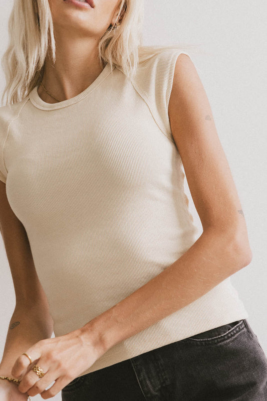 Huxley Cap Sleeve Top in Beige - FINAL SALE