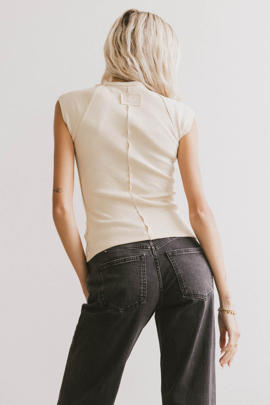Huxley Cap Sleeve Top in Beige - FINAL SALE