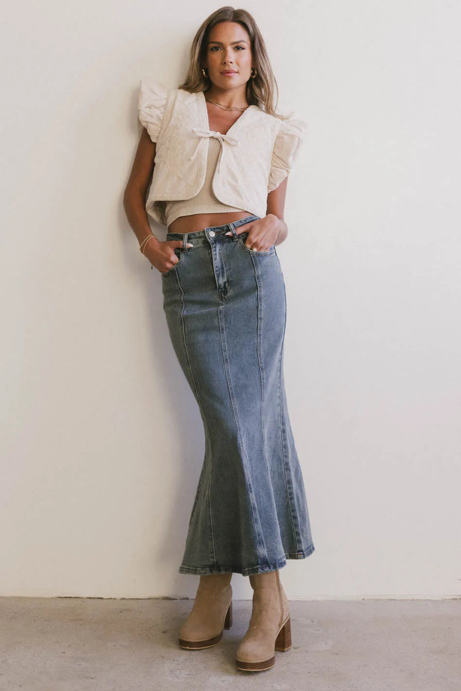 Damaris Embroidered Vest in Ecru - FINAL SALE