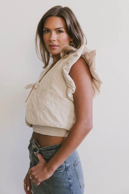 Damaris Embroidered Vest in Ecru - FINAL SALE