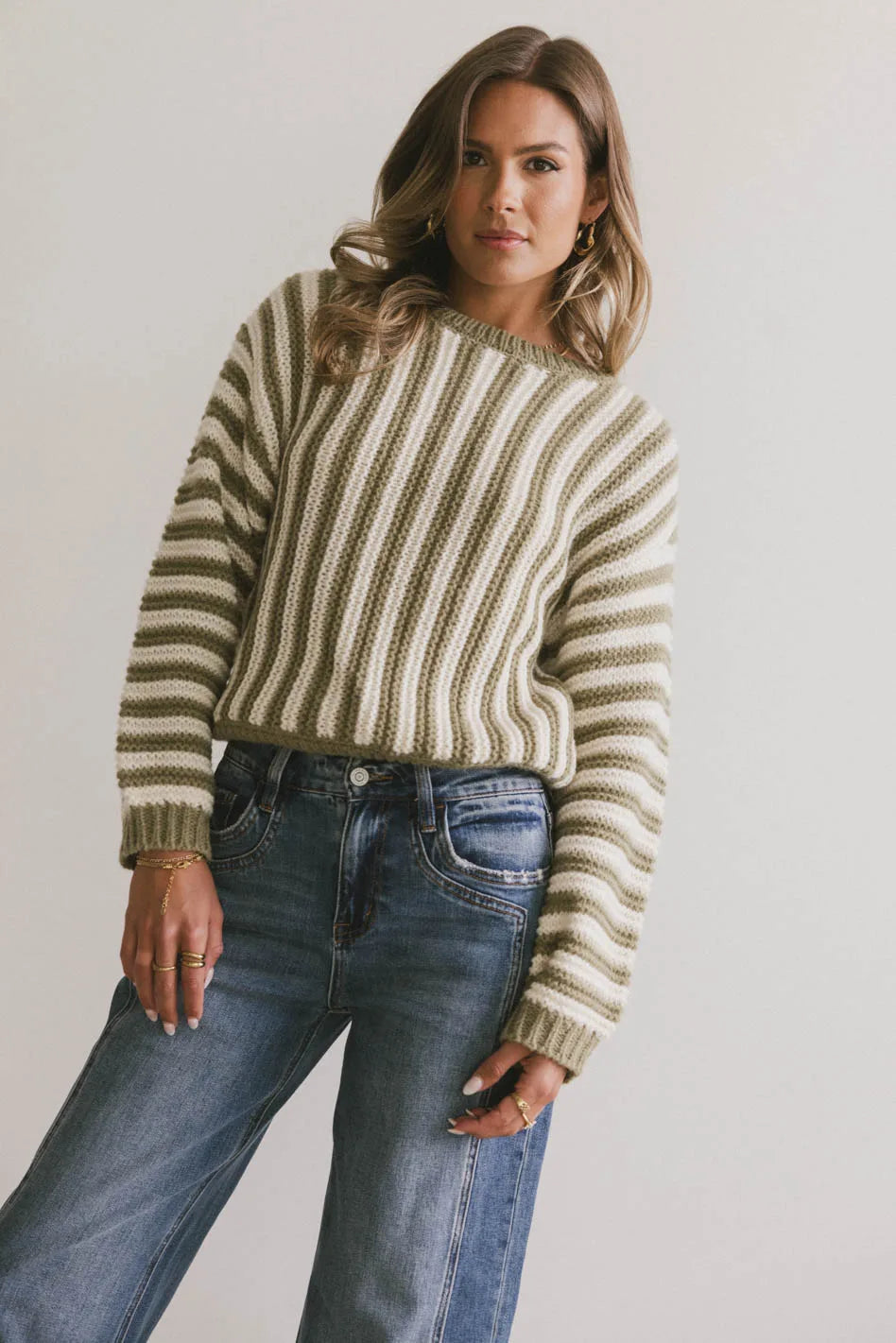 Baila Striped Sweater in Moss - FINAL SALE