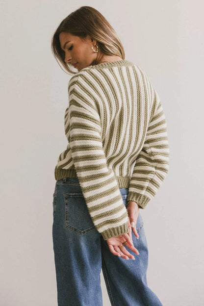 Baila Striped Sweater in Moss - FINAL SALE