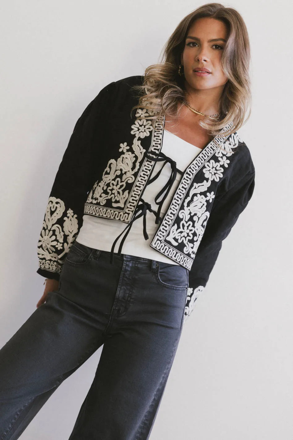 Benja Embroidered Jacket in Black - FINAL SALE