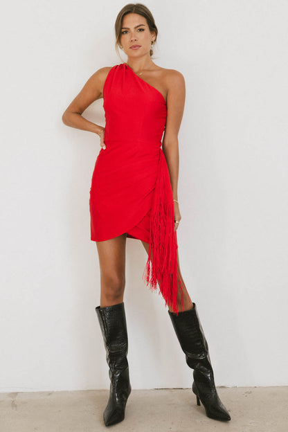 Audria Fringe Mini Dress in Red - FINAL SALE