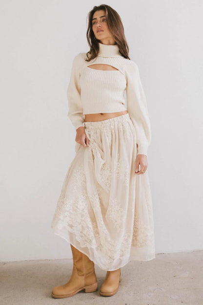 Grace Floral Tulle Skirt in Champagne