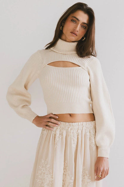 Cut Out Turtleneck Sweater in Cream - FINAL SALE